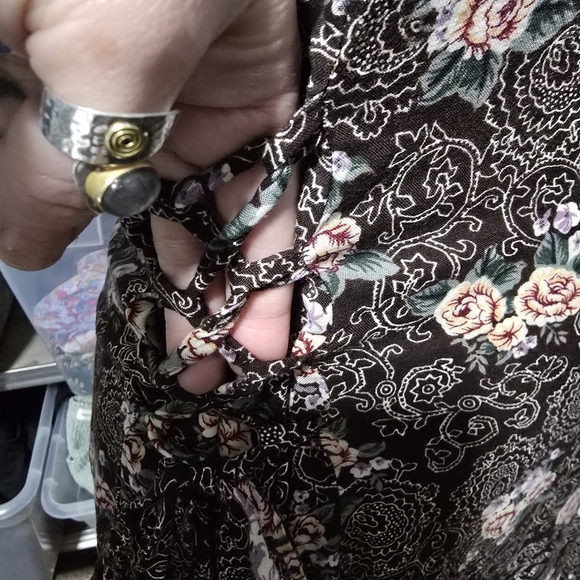 Vintage Floral Brown Tie Hips Front Midi Sundress - Picture 10 of 11